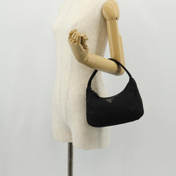 PRADA Hand Bag Nylon Black Silver Auth BA8177V