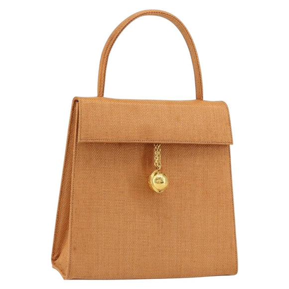 CELINE Hand Bag Raffia Brown Gold Auth BA8178