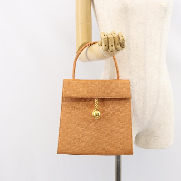 CELINE Hand Bag Raffia Brown Gold Auth BA8178