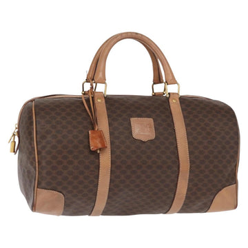 CELINE Macadam Canvas Boston Bag PVC Brown Gold Auth BA8179