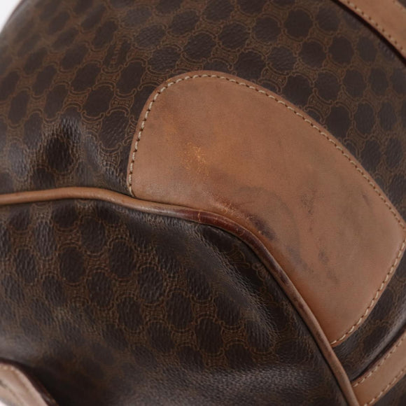 CELINE Macadam Canvas Boston Bag PVC Brown Gold Auth BA8179