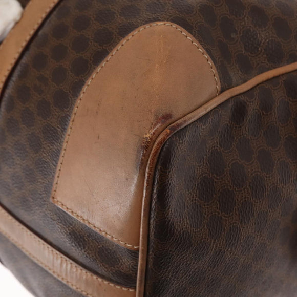 CELINE Macadam Canvas Boston Bag PVC Brown Gold Auth BA8179