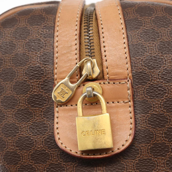 CELINE Macadam Canvas Boston Bag PVC Brown Gold Auth BA8179