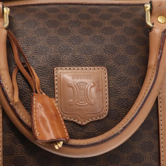 CELINE Macadam Canvas Boston Bag PVC Brown Gold Auth BA8179