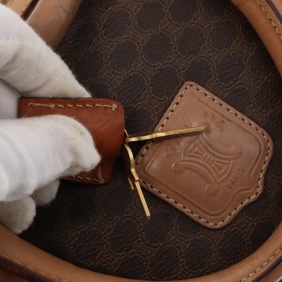 CELINE Macadam Canvas Boston Bag PVC Brown Gold Auth BA8179