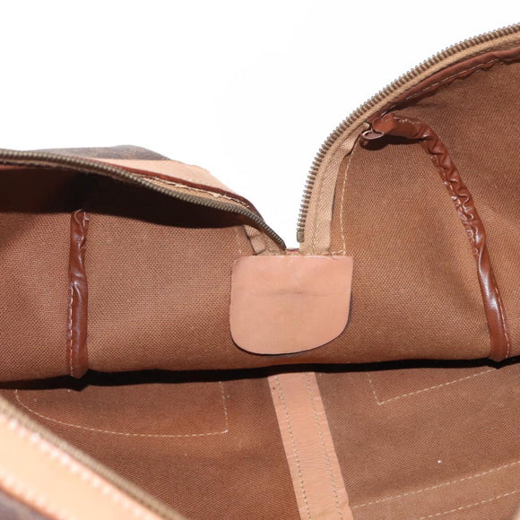 CELINE Macadam Canvas Boston Bag PVC Brown Gold Auth BA8179