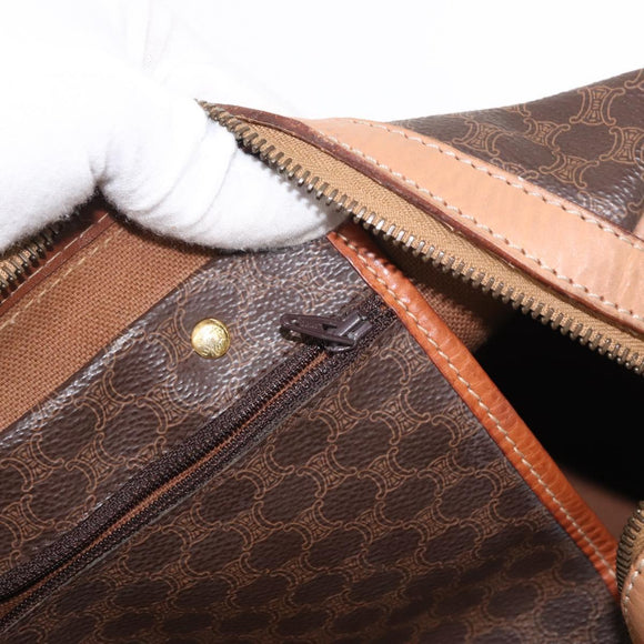 CELINE Macadam Canvas Boston Bag PVC Brown Gold Auth BA8179