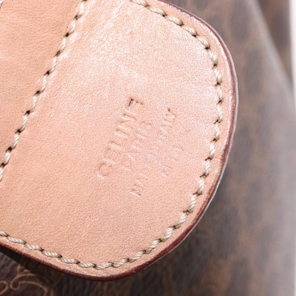 CELINE Macadam Canvas Boston Bag PVC Brown Gold Auth BA8179