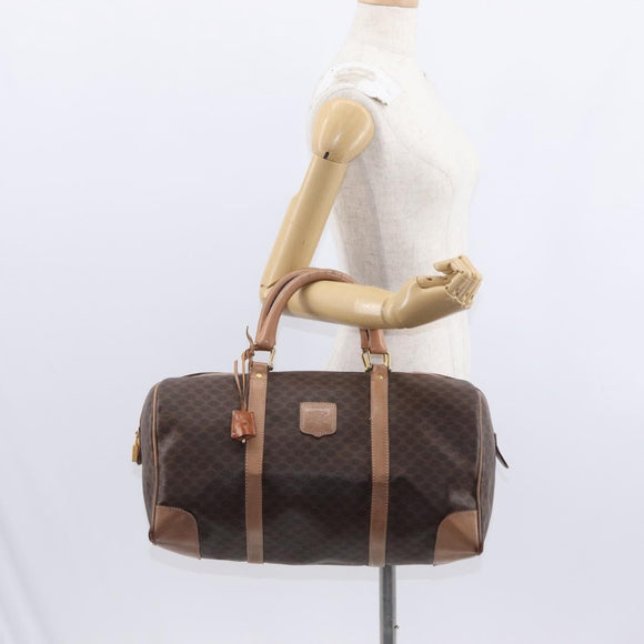 CELINE Macadam Canvas Boston Bag PVC Brown Gold Auth BA8179