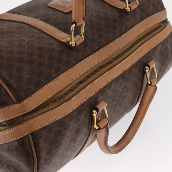 CELINE Macadam Canvas Boston Bag PVC Brown Gold Auth BA8179