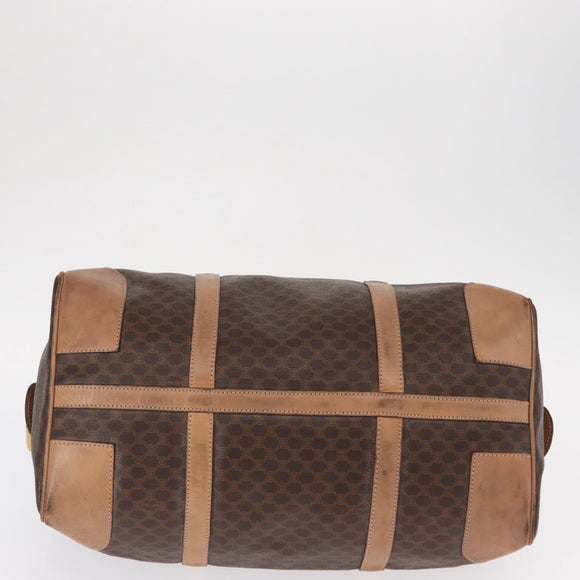 CELINE Macadam Canvas Boston Bag PVC Brown Gold Auth BA8179