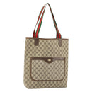 GUCCI GG Supreme Web Sherry Line Tote Bag PVC Beige Auth BA8180-1