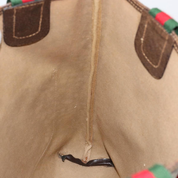 GUCCI GG Supreme Web Sherry Line Tote Bag PVC Beige Auth BA8180