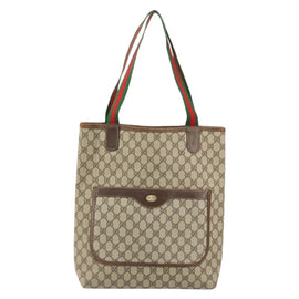 GUCCI GG Supreme Web Sherry Line Tote Bag PVC Beige Auth BA8180 - 0