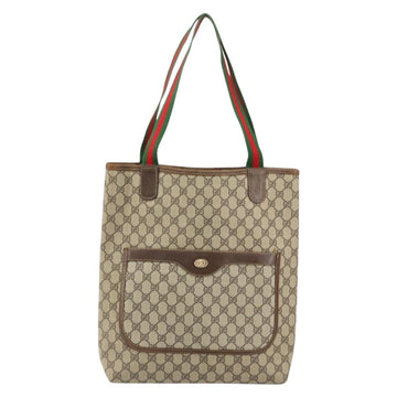 GUCCI GG Supreme Web Sherry Line Tote Bag PVC Beige Auth BA8180 - 0