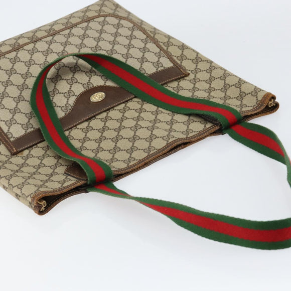 GUCCI GG Supreme Web Sherry Line Tote Bag PVC Beige Auth BA8180