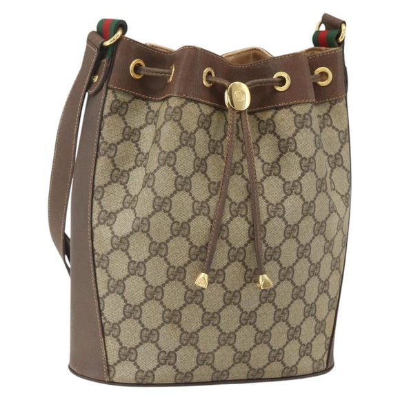 GUCCI GG Supreme Web Sherry Line Bag PVC Beige Gold 41 02 034 Auth BA8181