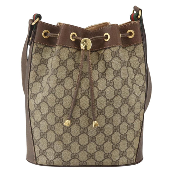 GUCCI GG Supreme Web Sherry Line Bag PVC Beige Gold 41 02 034 Auth BA8181