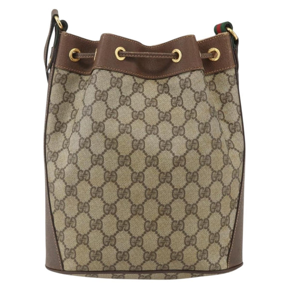 GUCCI GG Supreme Web Sherry Line Bag PVC Beige Gold 41 02 034 Auth BA8181