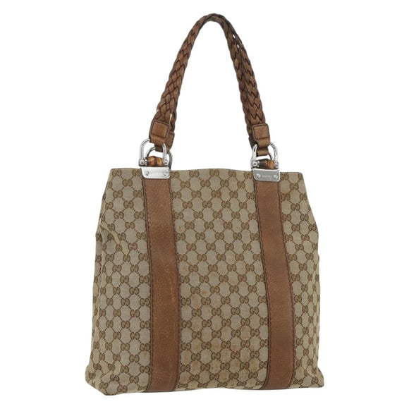 GUCCI GG Canvas Tote Bag Beige Silver 232946 Auth BA8182