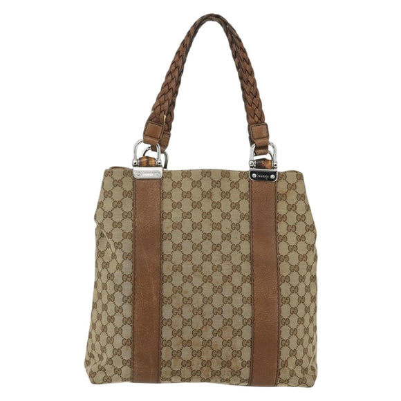 GUCCI GG Canvas Tote Bag Beige Silver 232946 Auth BA8182