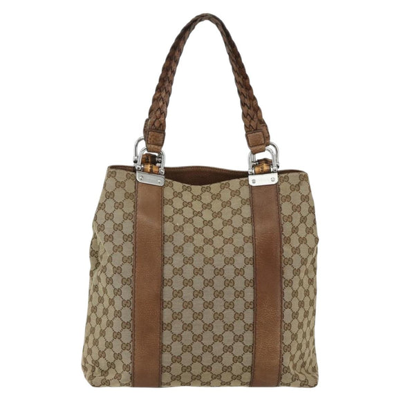 GUCCI GG Canvas Tote Bag Beige Silver 232946 Auth BA8182