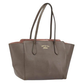 GUCCI Tote Bag Leather Gray Gold 354408 Auth BA8183