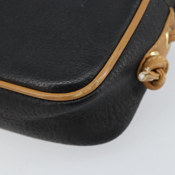 GUCCI Shoulder Bag Leather Black Gold Auth BA8193