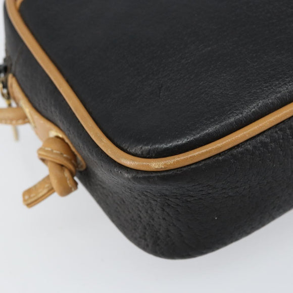 GUCCI Shoulder Bag Leather Black Gold Auth BA8193