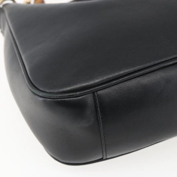 GUCCI Bamboo Hand Bag Leather 2way Black Gold 001 1998 1638 Auth BA8194