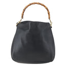 GUCCI Bamboo Hand Bag Leather 2way Black Gold 001 1998 1638 Auth BA8194-13