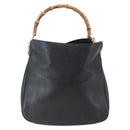 GUCCI Bamboo Hand Bag Leather 2way Black Gold 001 1998 1638 Auth BA8194-2