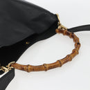 GUCCI Bamboo Hand Bag Leather 2way Black Gold 001 1998 1638 Auth BA8194-7
