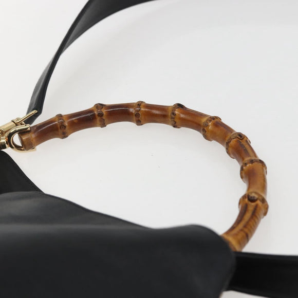 GUCCI Bamboo Hand Bag Leather 2way Black Gold 001 1998 1638 Auth BA8194