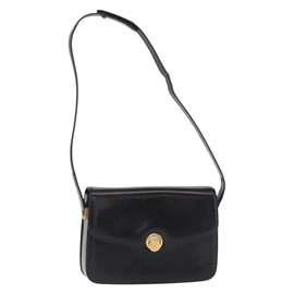 GUCCI Shoulder Bag Leather Black Gold Auth BA8195