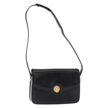 GUCCI Shoulder Bag Leather Black Gold Auth BA8195