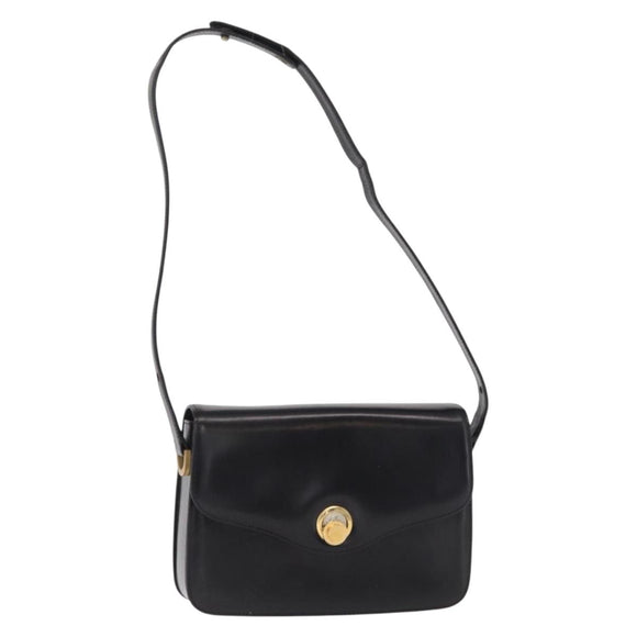 GUCCI Shoulder Bag Leather Black Gold Auth BA8195