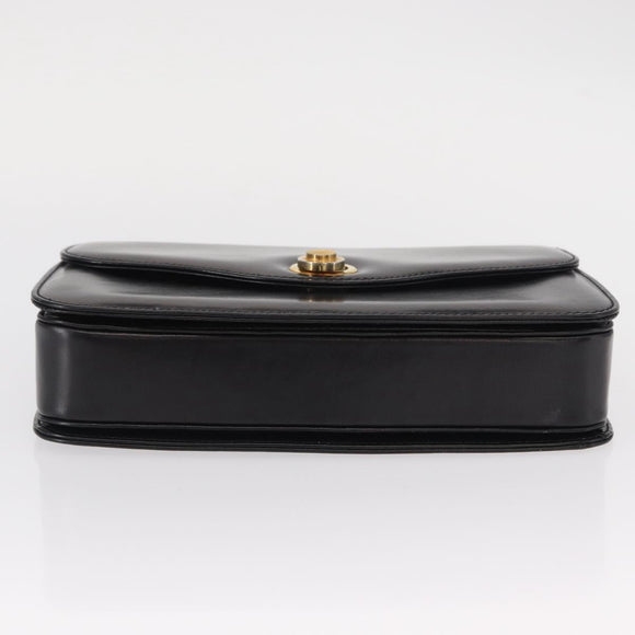 GUCCI Shoulder Bag Leather Black Gold Auth BA8195