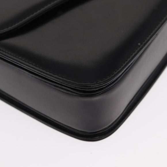 GUCCI Shoulder Bag Leather Black Gold Auth BA8195