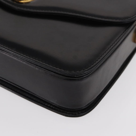 GUCCI Shoulder Bag Leather Black Gold Auth BA8195