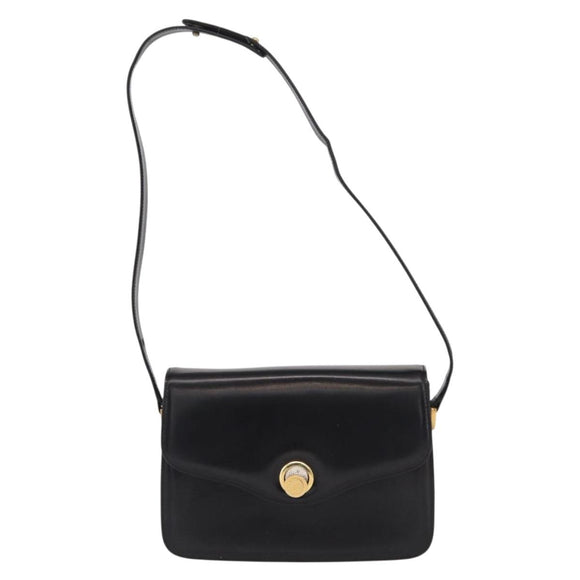 GUCCI Shoulder Bag Leather Black Gold Auth BA8195