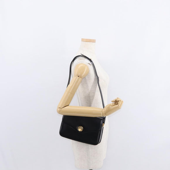 GUCCI Shoulder Bag Leather Black Gold Auth BA8195