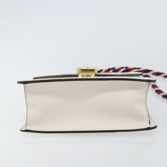 GUCCI Sherry Line Hand Bag Leather 2way White Gold Navy 470270 Auth BA8197