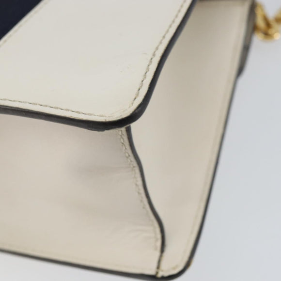 GUCCI Sherry Line Hand Bag Leather 2way White Gold Navy 470270 Auth BA8197