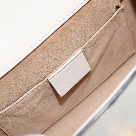 GUCCI Sherry Line Hand Bag Leather 2way White Gold Navy 470270 Auth BA8197