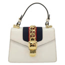 GUCCI Sherry Line Hand Bag Leather 2way White Gold Navy 470270 Auth BA8197-2
