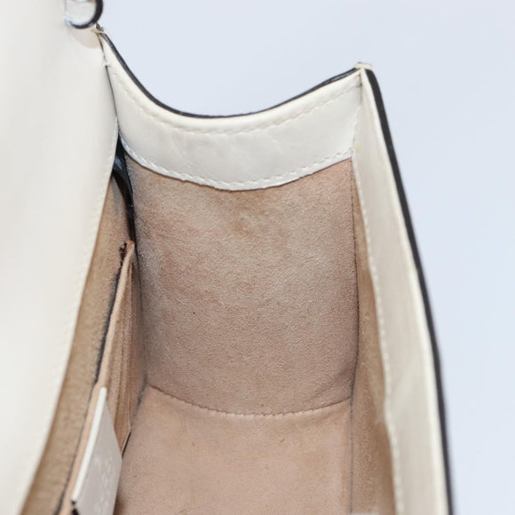 GUCCI Sherry Line Hand Bag Leather 2way White Gold Navy 470270 Auth BA8197