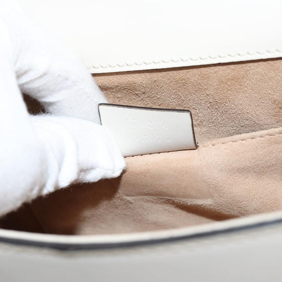 GUCCI Sherry Line Hand Bag Leather 2way White Gold Navy 470270 Auth BA8197