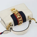GUCCI Sherry Line Hand Bag Leather 2way White Gold Navy 470270 Auth BA8197-6