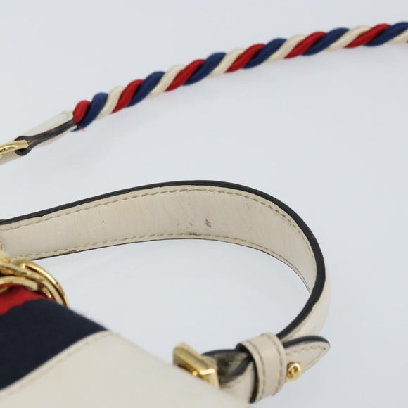 GUCCI Sherry Line Hand Bag Leather 2way White Gold Navy 470270 Auth BA8197